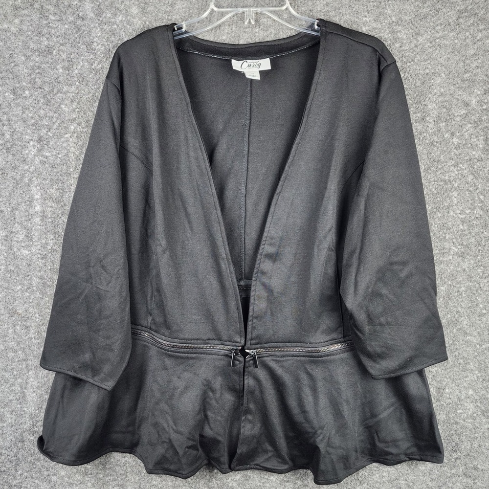 Catherines Cardigan Womens 2X Curvy Collection Black Zipper Peplum EUC